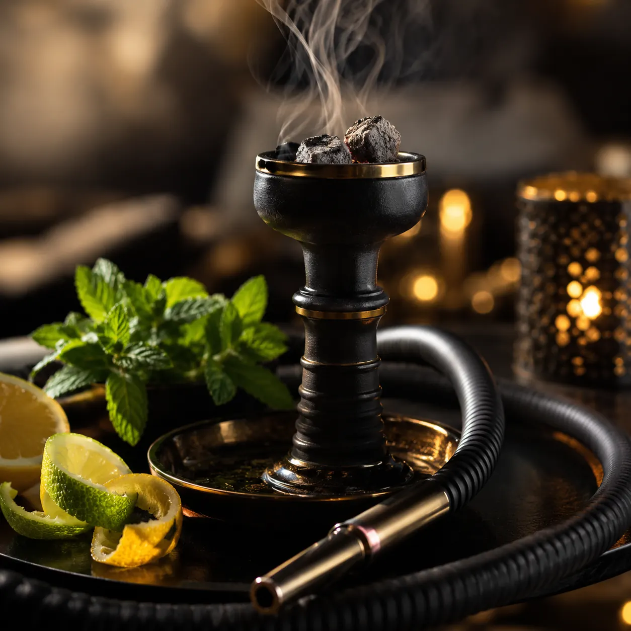 Zitrone und Minze in dunkler Lounge-Atmosphäre