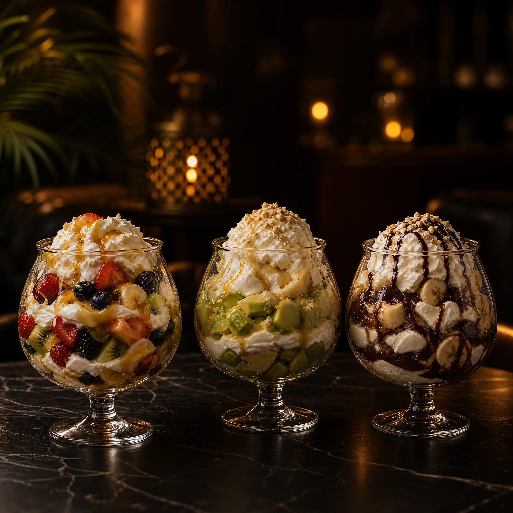 Drei Impire-Dessertdrinks im Palms Lounge Stil