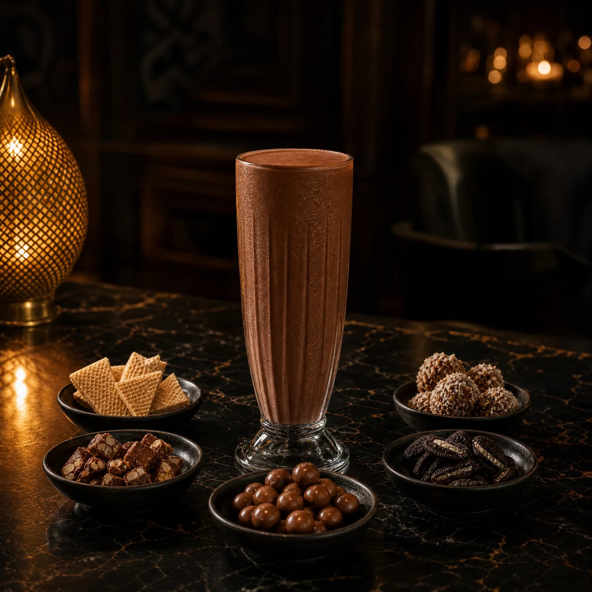 Schokoladen-Milkshake ohne Sahne mit fünf unmarkierten Add-ons