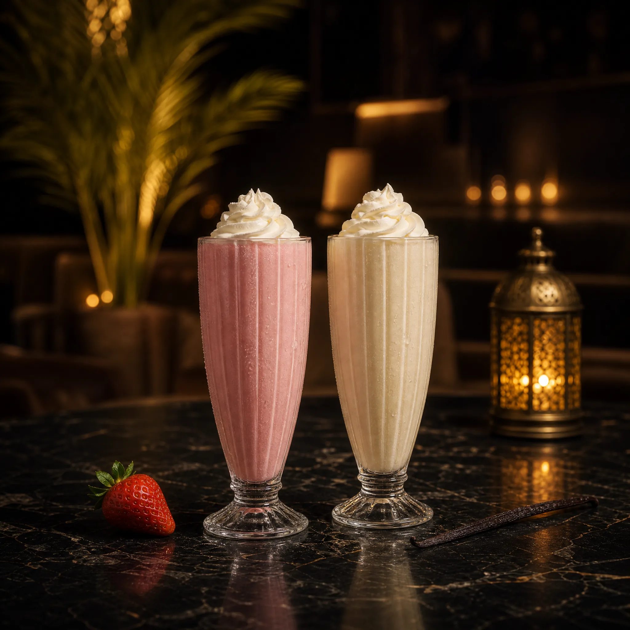 Erdbeer- und Vanille-Milkshake mit Sahne