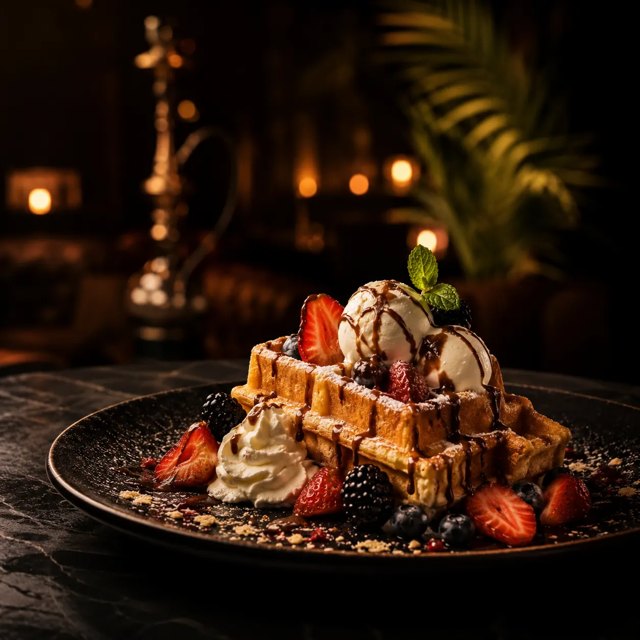 Waffel mit Obst und Sauce als Kapitelanker